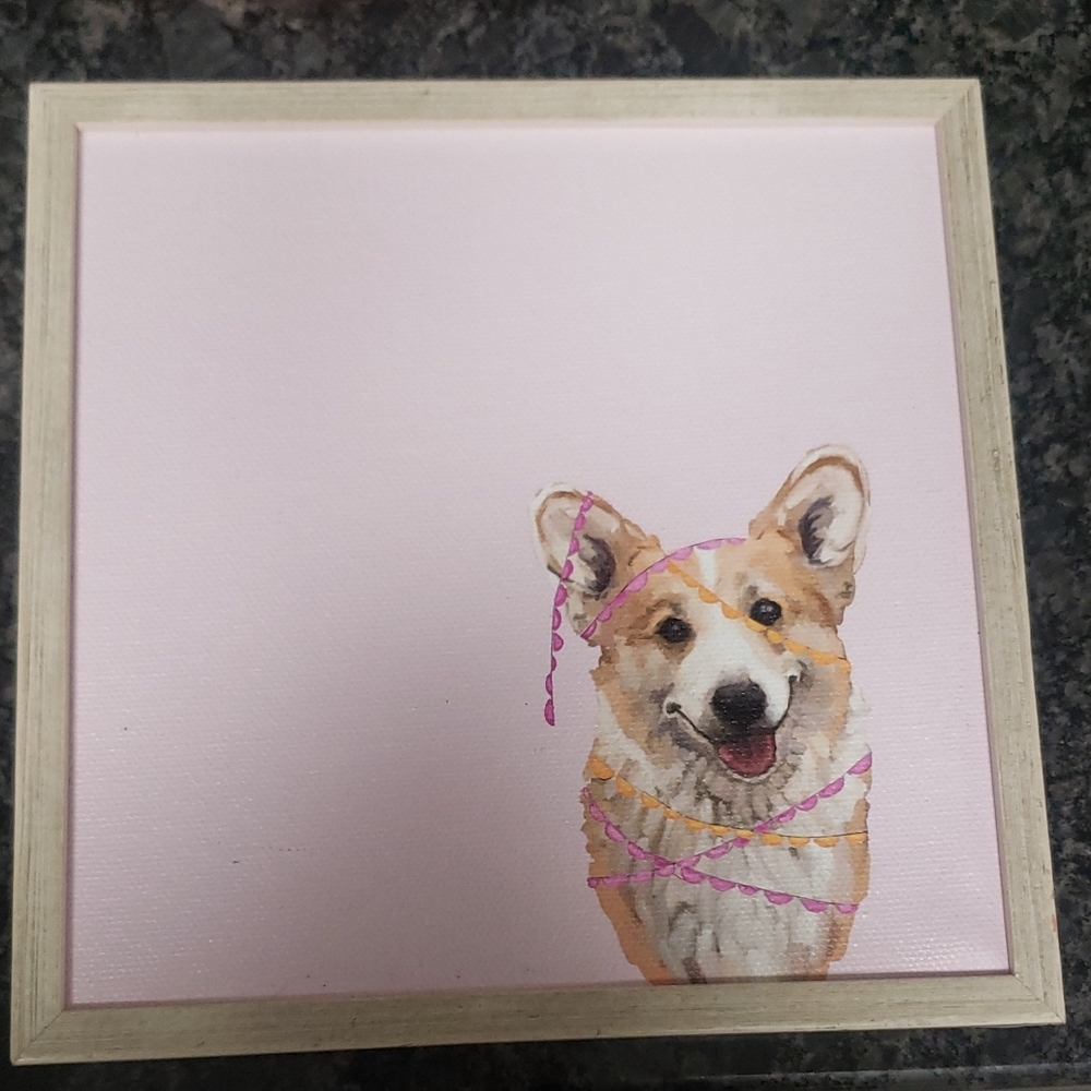 Cathy Walters Best Friend -Party Corgi Happy Square Original Canvas Art